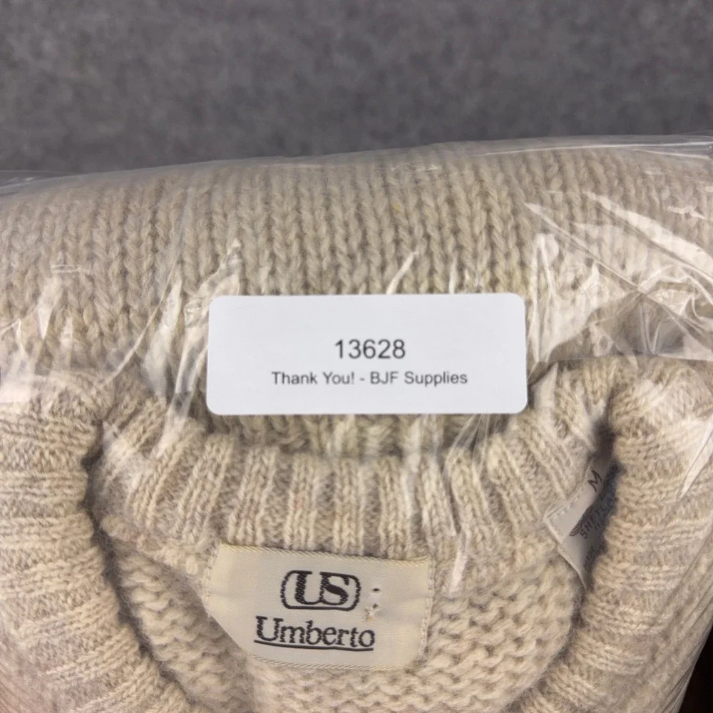 VTG Umberto Sweater Men Medium Tan Argyle 100% Virgin Shetland Wool Crewneck 90s